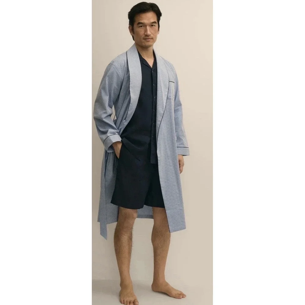 Brooks Brothers Robe Men's M Blue White Seersucker Striped Belted Preppy Classic